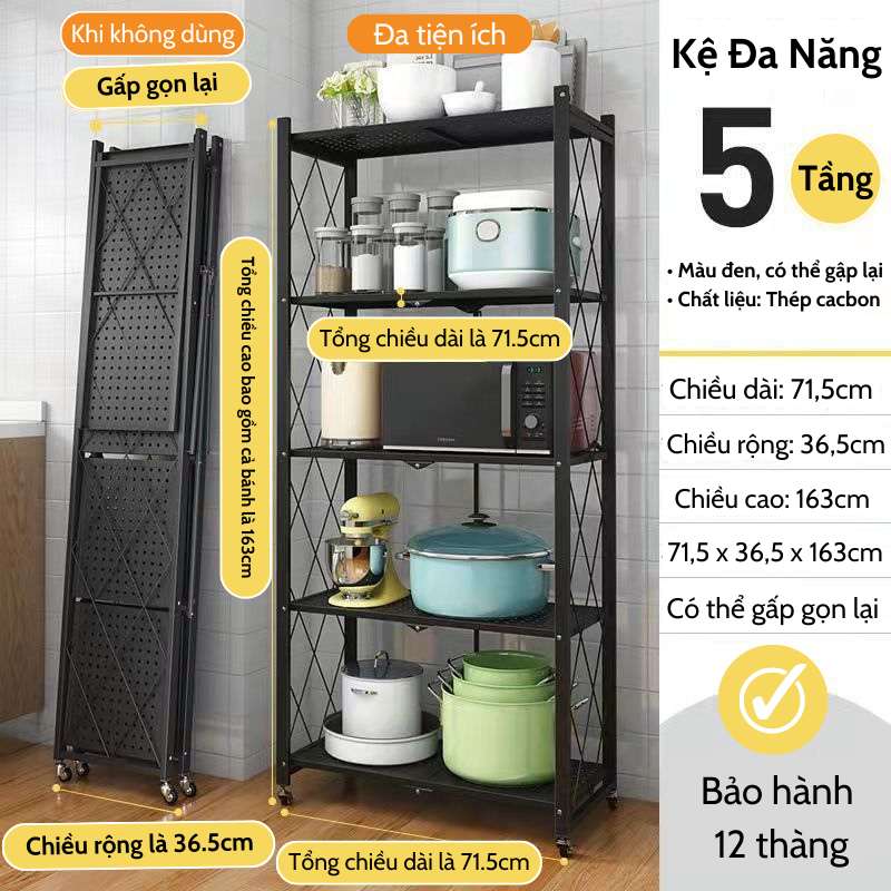 Kệ Đa Năng Nhà Bếp Gấp Gọn 5 Tầng, Thế Hệ Mới Chất Liệu Thép Sơn Tĩnh Điện Siêu Bền