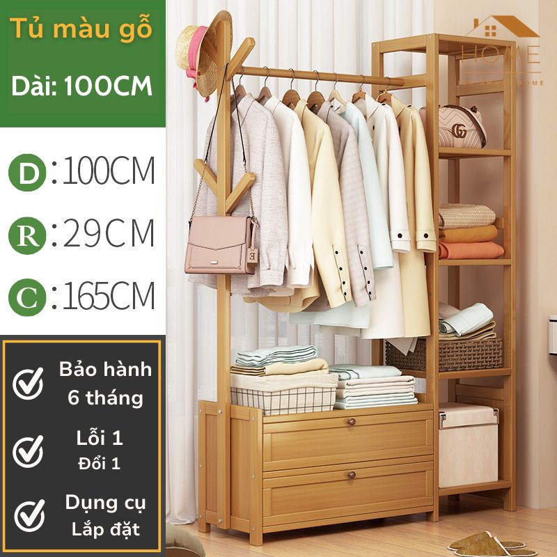 Giá Treo Quần Áo Đa Năng Thiết Kế Hiện Đại Phù Hợp Với Phòng Ngủ, Homestay, Khách Sạn,... (Ngang 100cm, có ngăn cửa lật)