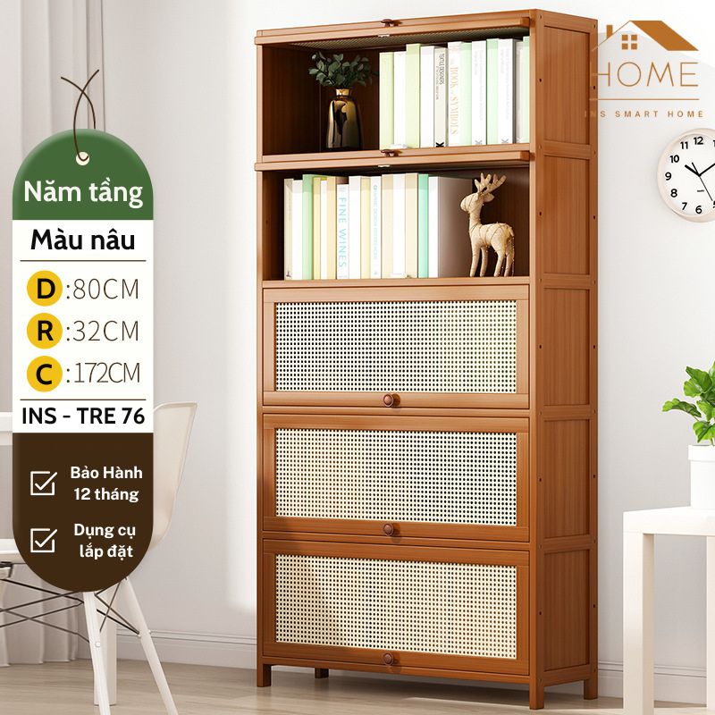 Kệ Sách 5 Tầng Đa Năng Chất Liệu Gỗ Tre, Tủ Sách Nhiều Ngăn Để Sách Vở, Truyện Tranh, Tài Liệu, Đồ Decor Tiện Ích