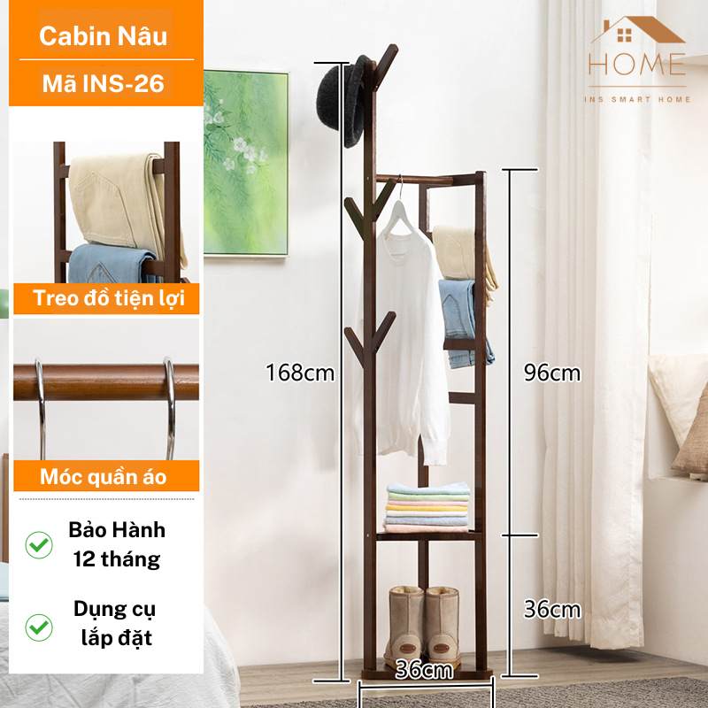 Giá Treo Đồ Hình Cây Nhập Khẩu Cao Cấp INS26 (Màu Tối)