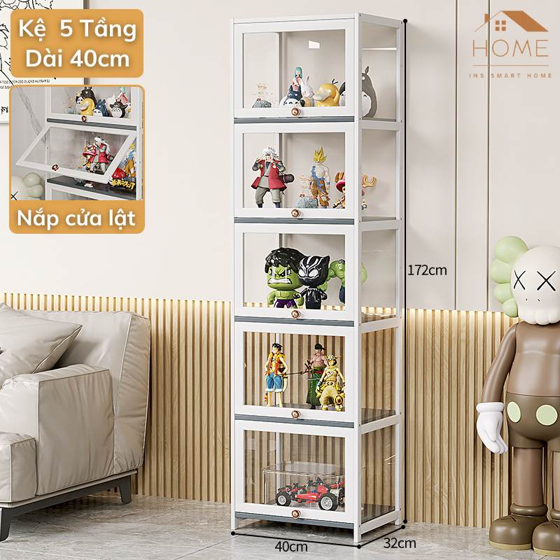 Tủ Trưng Bày Lego 4 Mặt Trong Suốt Giả Kính 40cm (Màu Trắng)