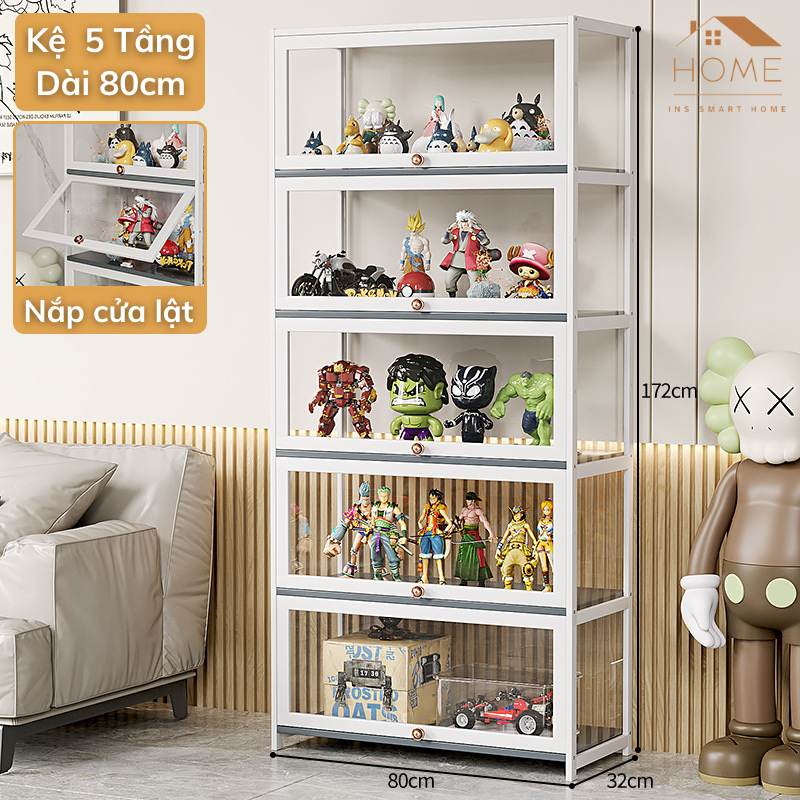 Tủ Trưng Bày Lego 4 Mặt Trong Suốt Giả Kính 80cm (Màu Trắng)